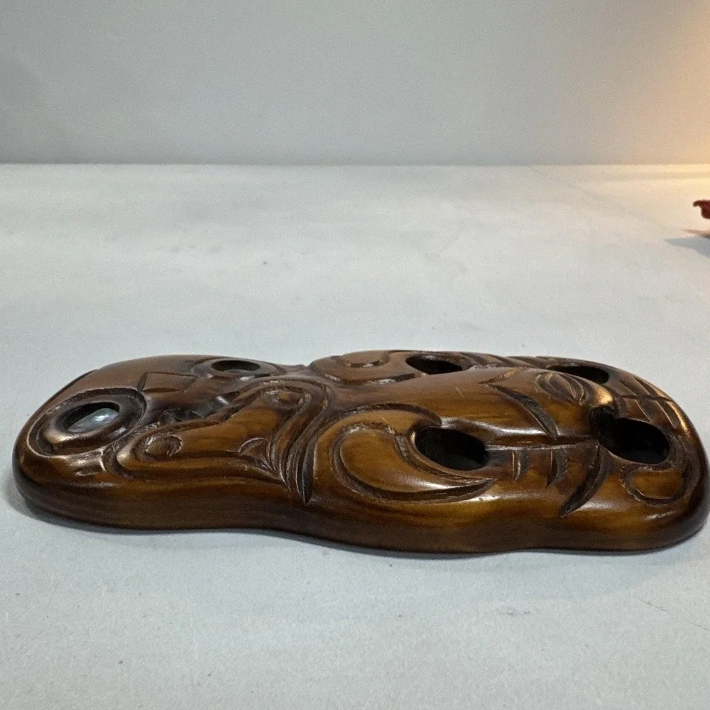 Māori Tiki Wood Wall Art New Zealand Abalone Eyes Matai Moana Wood Carvings‎